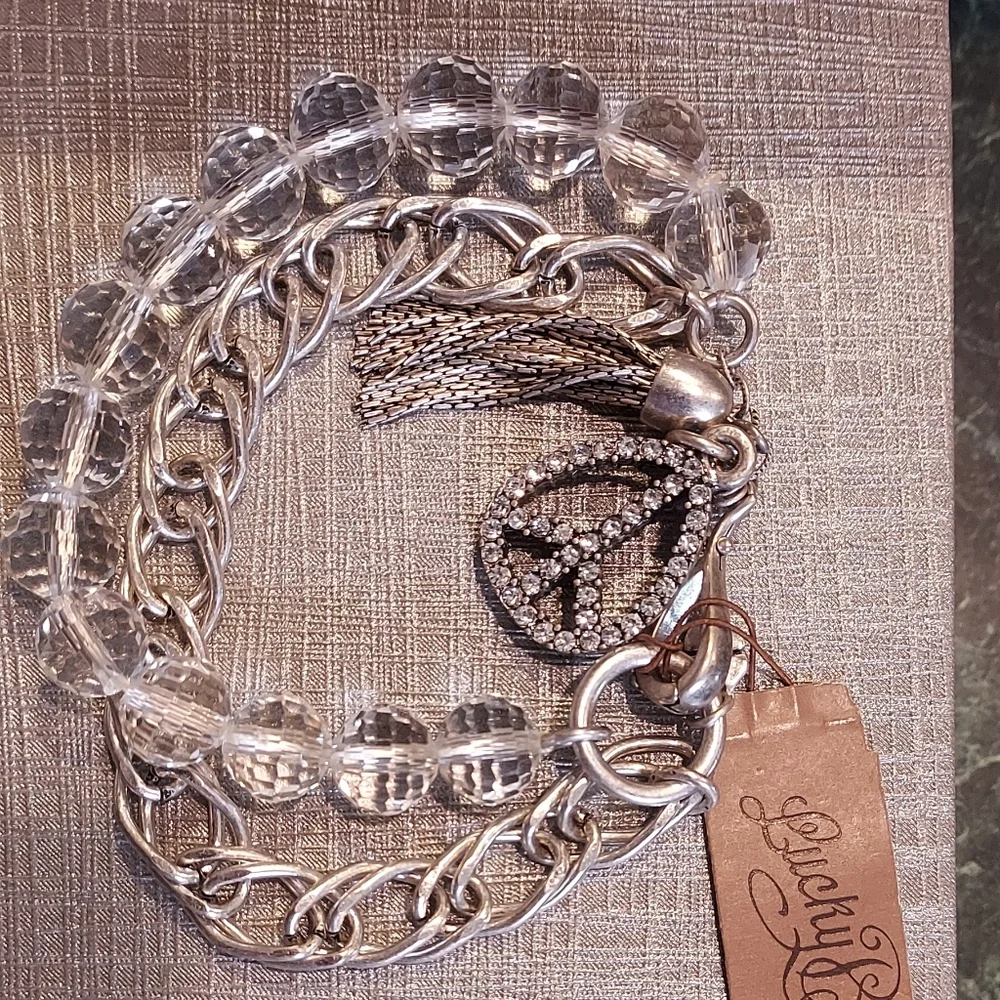 Silver and Clear Beaded Bracelet with Peace Charm Lucky Brand - Picture 1 of 1